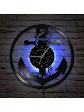 Home Black Analog Quartz Vintage Decorative Anchor Boat Wheel Coastal Wall Clock